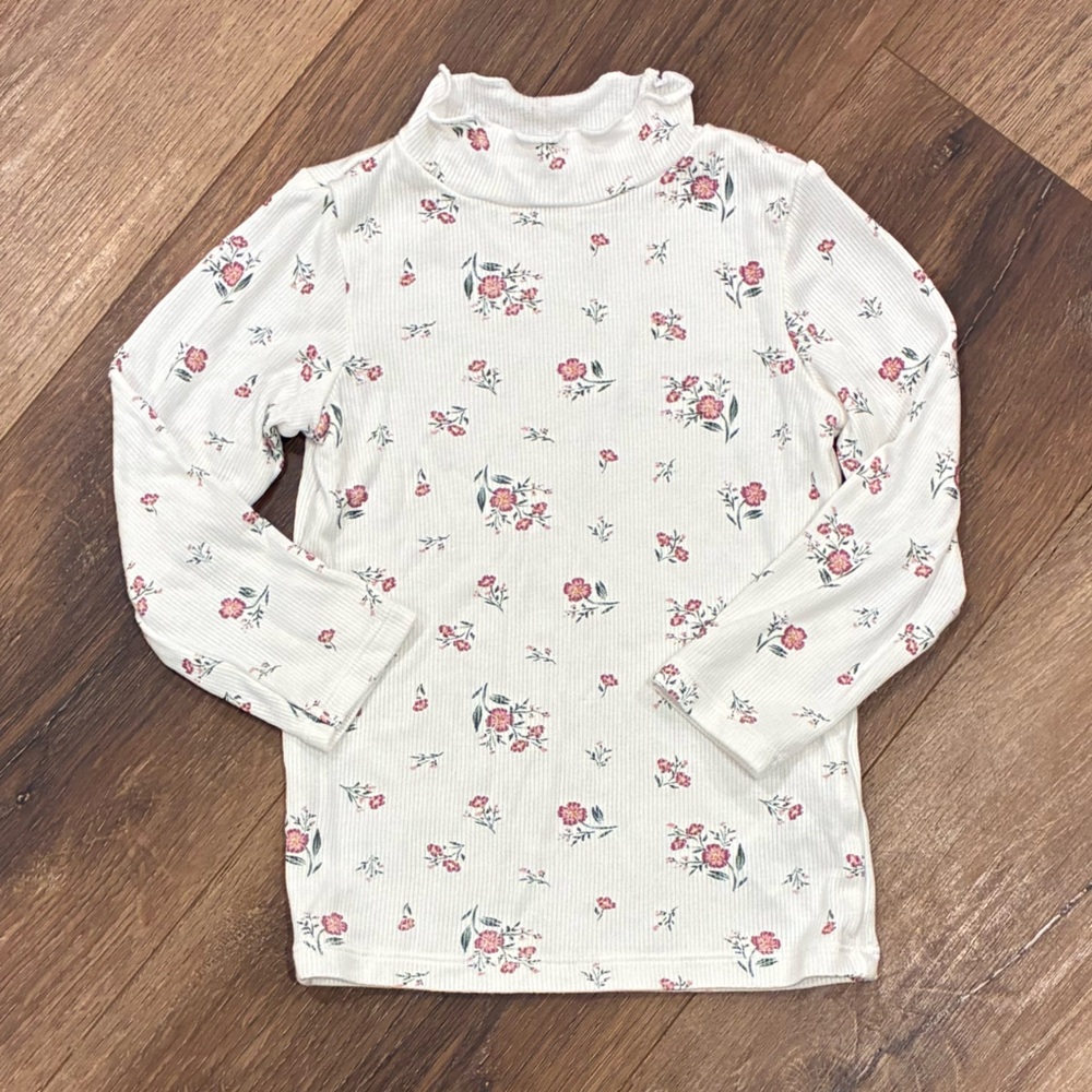 Angel Dear White Floral Model Mock Neck Top Shirt Long Sleeves Soft 3T